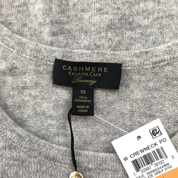 Charter Club Plus NWT 100% Cashmere Sweater Light Gray Luxury - Picture 8 of 9